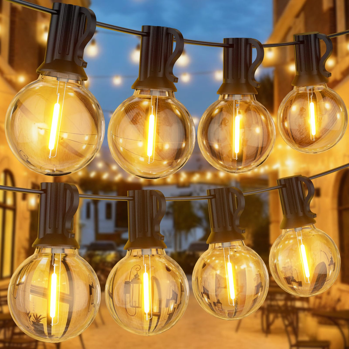 GPATIO Lichterkette Outdoor Außen LED Strom, 30M Lichterketten mit 52 Bulbs