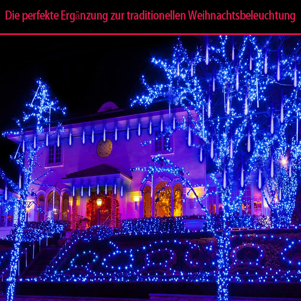 Kwaiffeo Weihnachtsdeko,10 Röhren LED Meteorschauer Lichterkette Außen, Wasserdichte Fallende Regen Lichter für Weihnachten Halloween Weihnachtsbaum Hochzeit Garten Fenster, Mehrfarbig