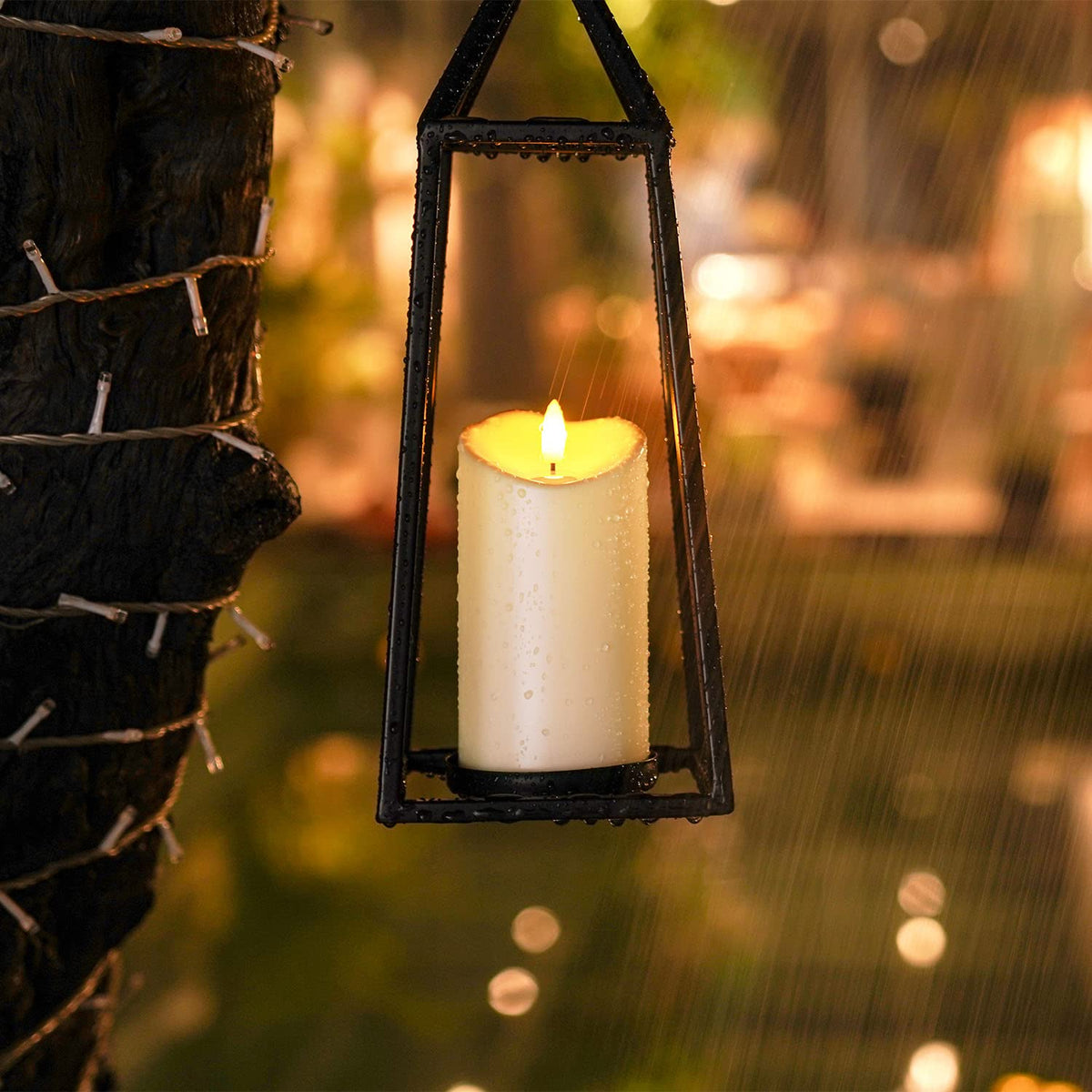 Homemory Wasserdicht Flackernden Flammenlose Kerzen, Outdoor-Batterie Betriebene LED-Säule Kerzen mit Fernbedienung Timer, Elektrische Gefälschte Kunststoff-Kerzen, Elfenbein, 3er-Set