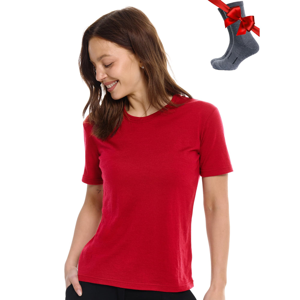 Merino.tech 100% Merino Shirt Damen Wandern & Alltag + Wandersocken