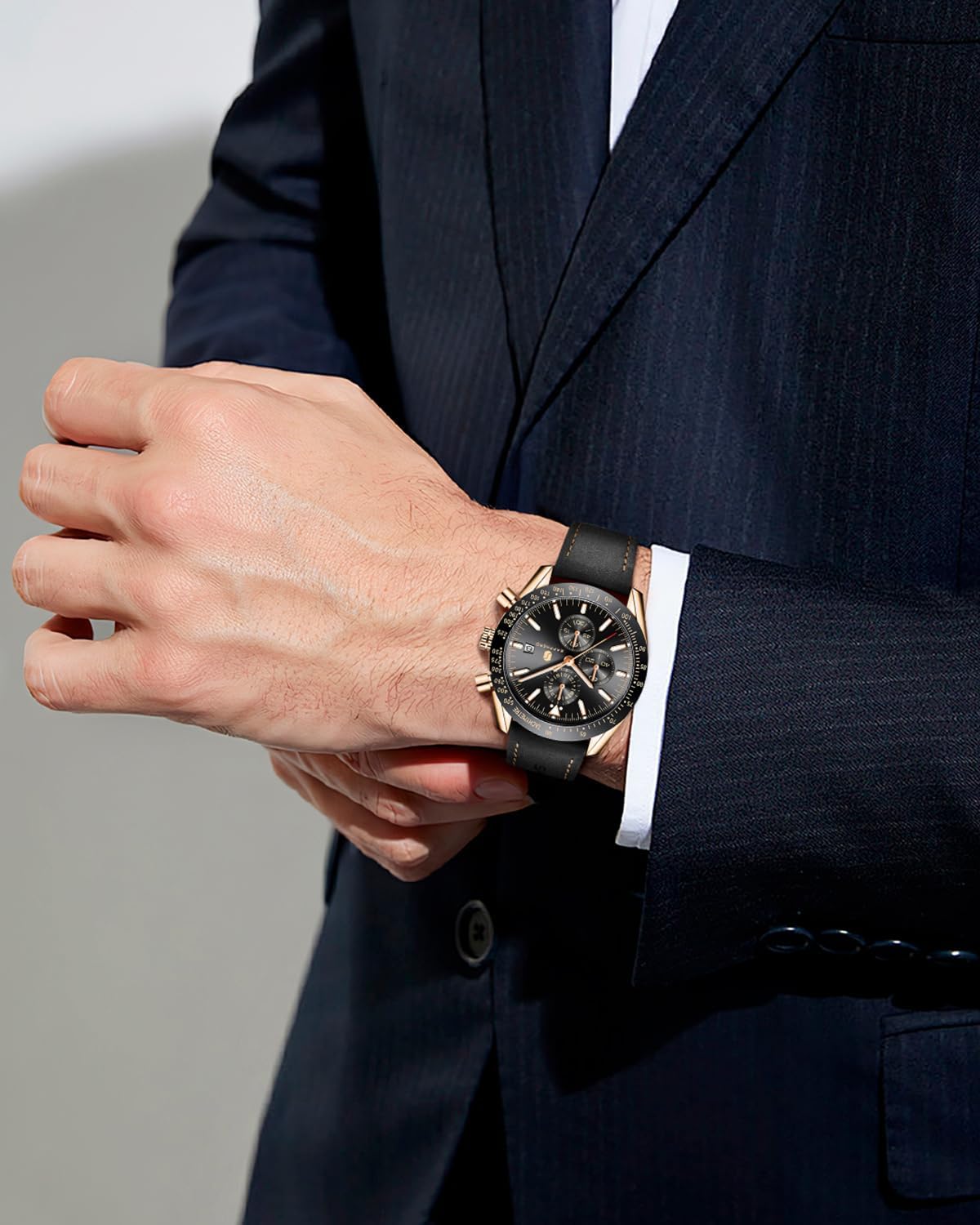 BENYAR Uhren Herren Analog Quarz Chronograph Herrenuhren Wasserdicht Datum Lederband Armbanduhr Lässig Business-Kleid fur Männer Klassische Elegantes Geschenk