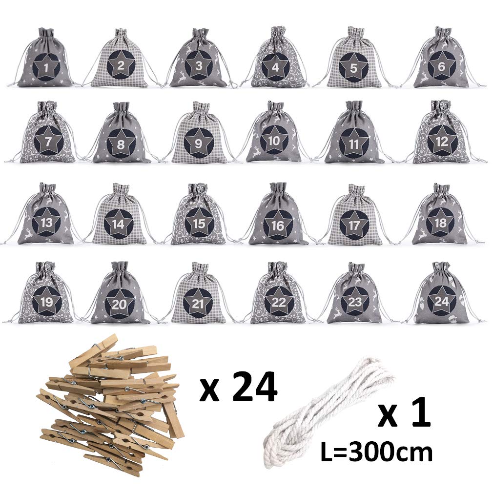 Adventskalender zum Befüllen, 24 Weihnachtskalender Papiertüten zum Selber Basteln, Geschenktüten zum selbst füllen, Advents Tüten Selbstbefüllen für Kinder & Erwachsene