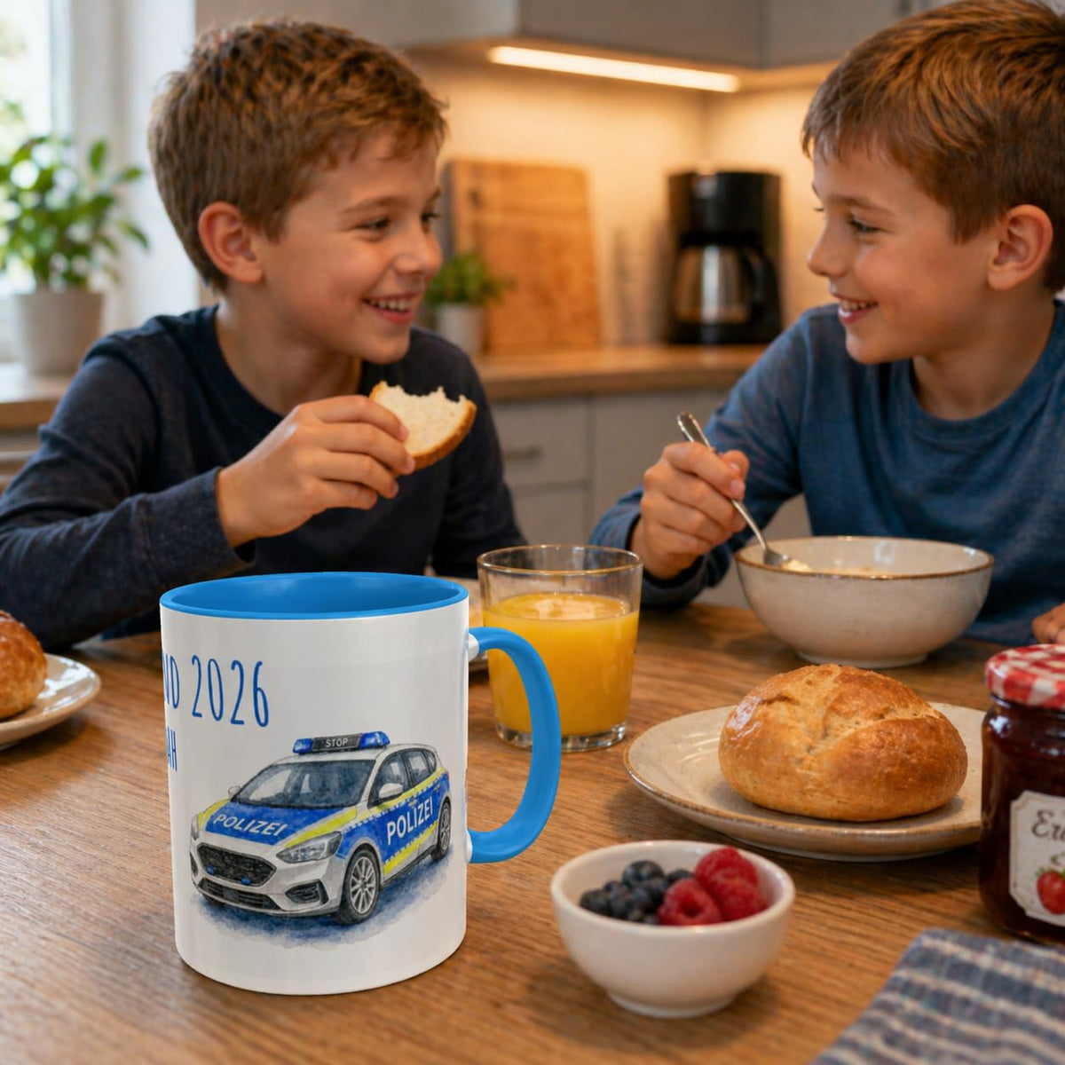 Namenstasse Personalisierte Einschulung Tasse Schulkind 2026 Polizei Motiv mit Wunschname 330ml Keramik spülmaschinenfest Geschenk Schultüte (Feuerwehr)