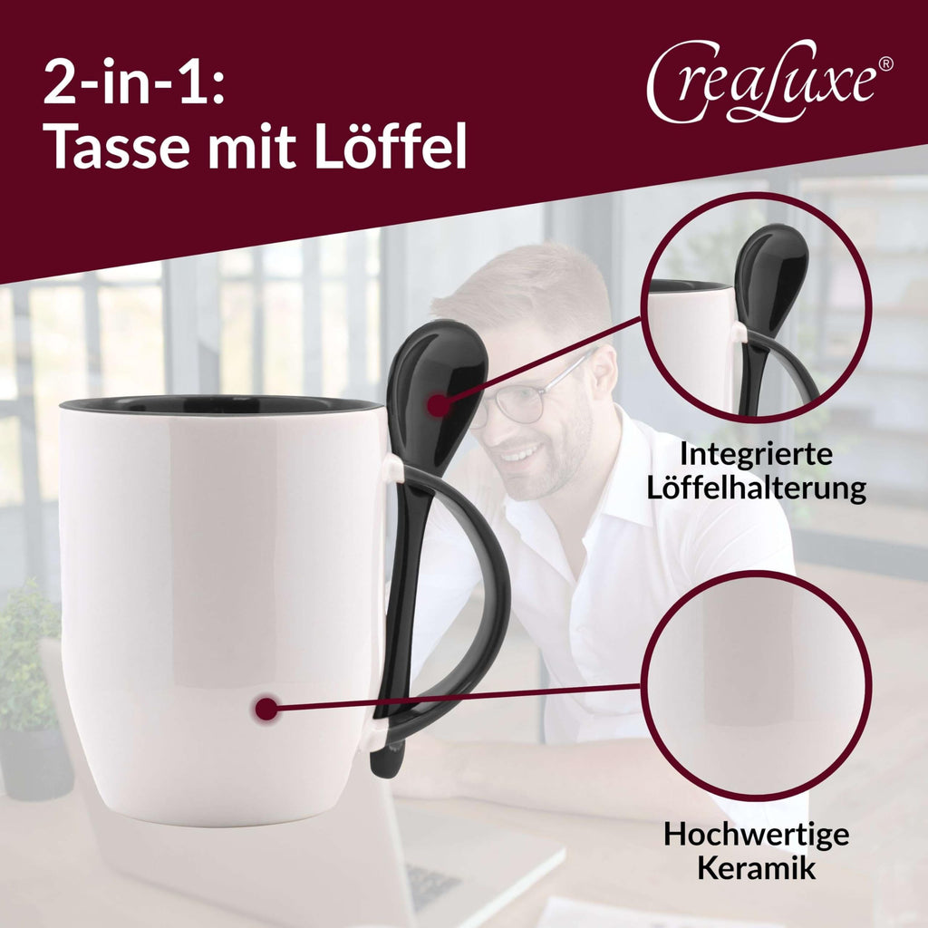 Crealuxe Edelstahltasse mit Karabiner - Der Beste Feuerwehrmann heißt Wunschname - 330ml, Tasse personalisiert, Kaffeetasse, Bürotasse, Metalltasse mit Name