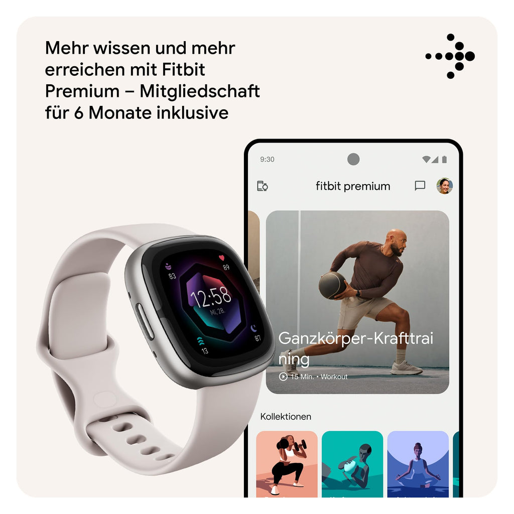 Google Fitbit Sense 2 – Smartwatch Damen / Herren – Fitnessuhr mit integriertem GPS und Telefonfunktion – Fitness-Tracking mit Stressmanagement, EKG und Schlafanalyse – kompatibel mit Android/iOS