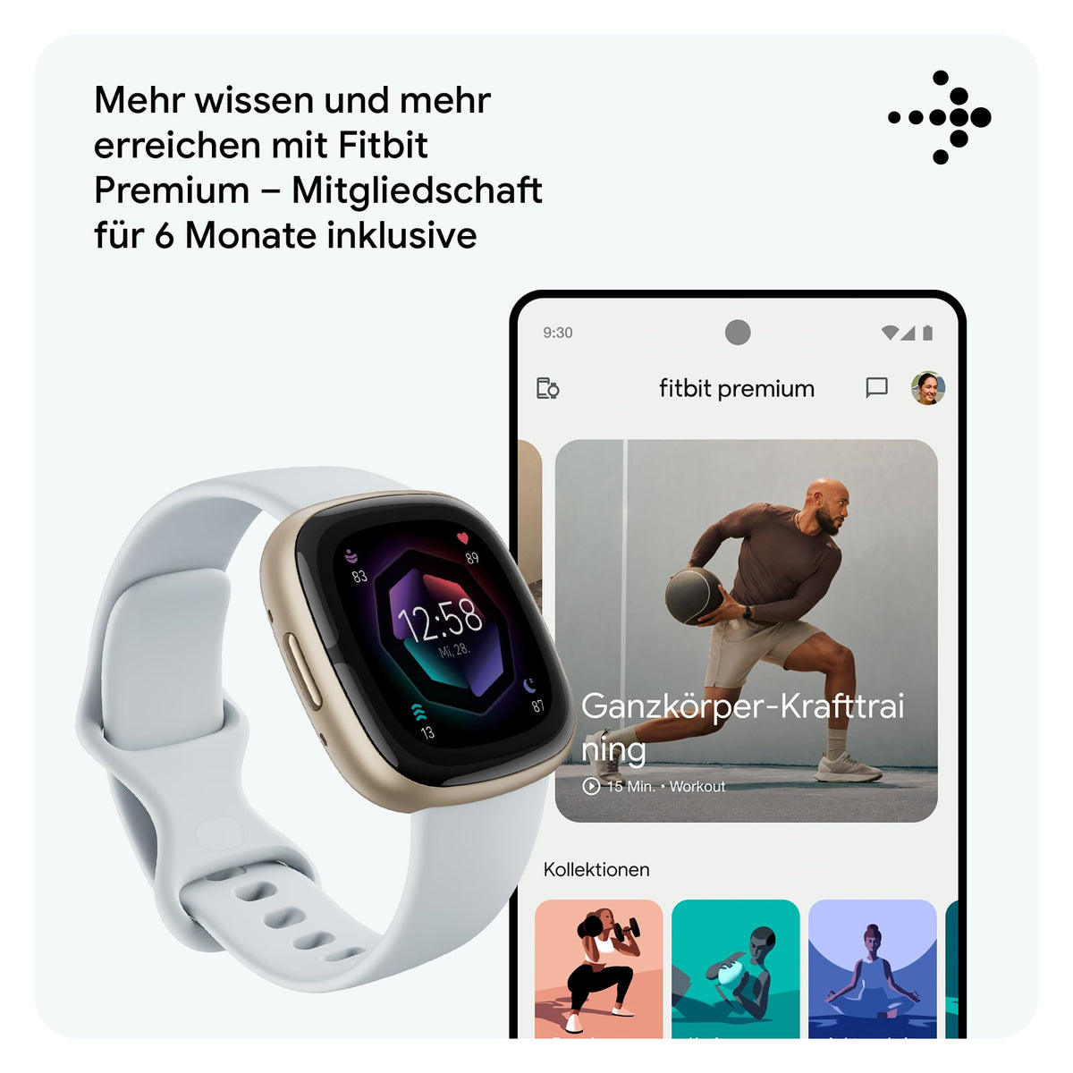 Google Fitbit Sense 2 – Smartwatch Damen / Herren – Fitnessuhr mit integriertem GPS und Telefonfunktion – Fitness-Tracking mit Stressmanagement, EKG und Schlafanalyse – kompatibel mit Android/iOS