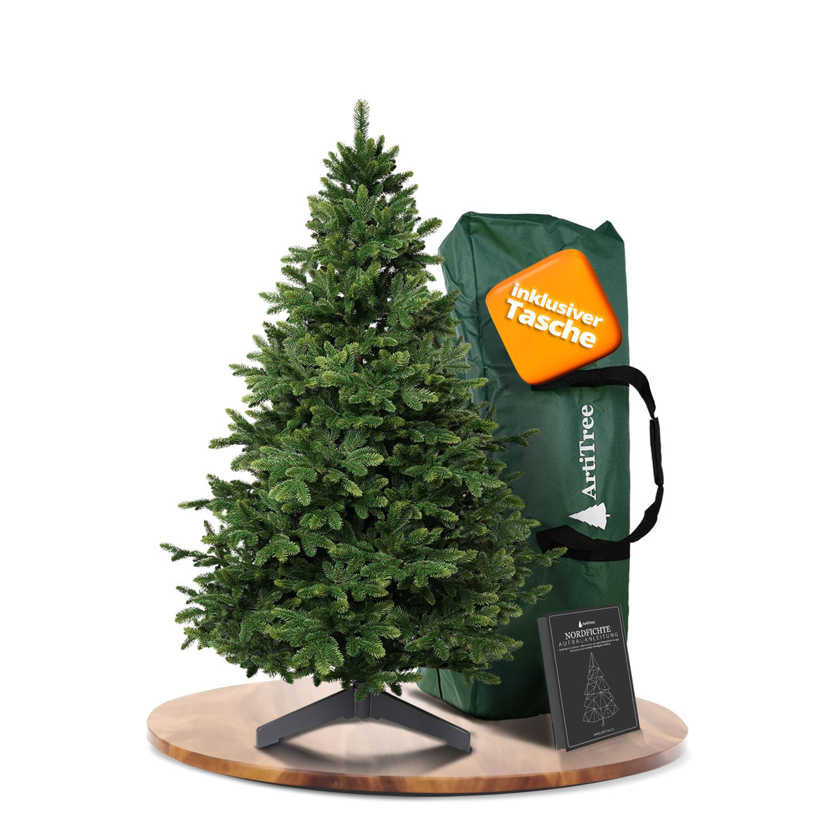 ArtiTree Künstlicher Weihnachtsbaum 180 cm – 100 % Spritzguss Nordmanntanne | Premium Tannenbaum naturgetreu inkl. FSC-Holzständer & Aufbewahrungstasche