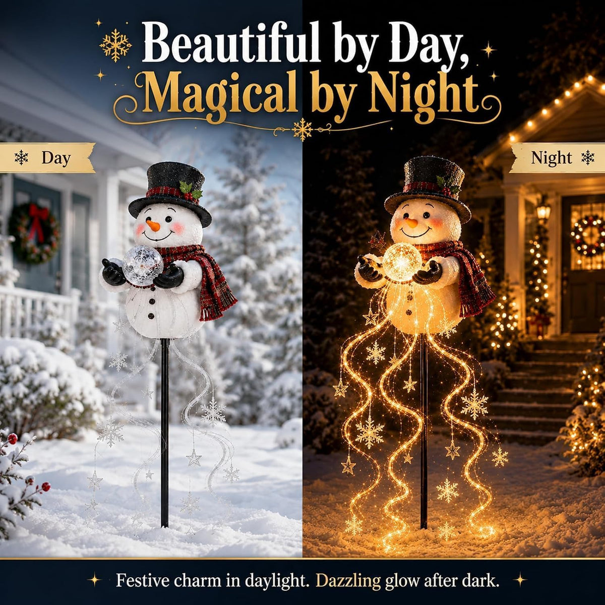 Snowman Magic Fountain - Flowing Snowflake LED Christmas Garden Light,Magischer Schneemann-Brunnen,LED-Gartenleuchte mit fließendem Schneeflocken-Effekt Gartendekoration den Außenbereich (1pcs)