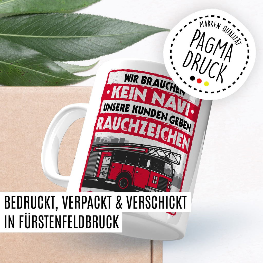 Feuerwehr Tasse Rauchzeichen Geschenkidee Witz Kaffeetasse mit lustigen Spruch Geschenk für Feuerwehrmann Kaffeebecher Feuerwehrauto Becher (Weiß & Rot)