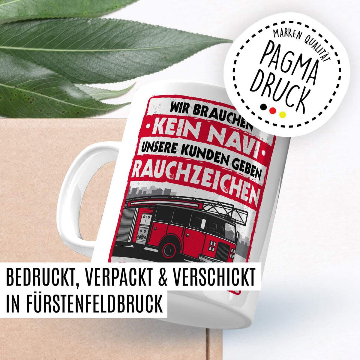 Feuerwehr Tasse Rauchzeichen Geschenkidee Witz Kaffeetasse mit lustigen Spruch Geschenk für Feuerwehrmann Kaffeebecher Feuerwehrauto Becher (Weiß & Rot)