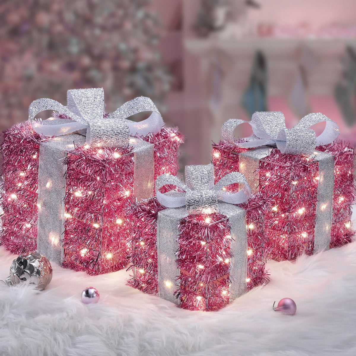 Quntis 3 Set LED Geschenkbox Weihnachtsdeko Innen Aussen 60 warmweiße LEDs