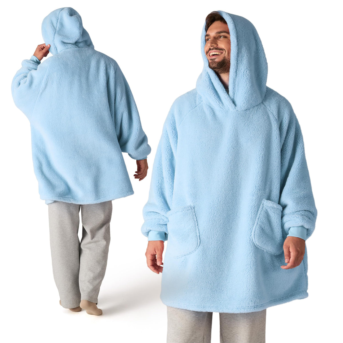 BEDSURE Hoodie Decke mit Ärmeln Geschenke Grau - 95x85cm