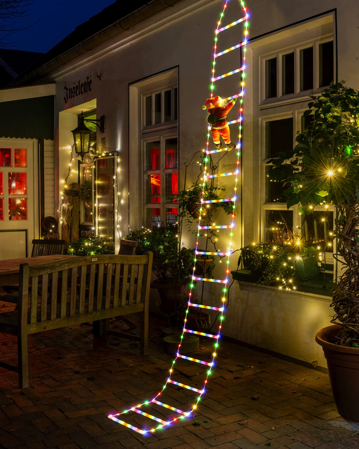 Geemoo LED Weihnachtsmann Leiter Lichterkette - 3 Meter LED Weihnachtsbeleuchtung Strombetrieben mit Timer, Speicherfunktion, 8 Modi, für Innen Außen Weihnachtsbaum Fenster Weihnachten Deko (Warmweiß)