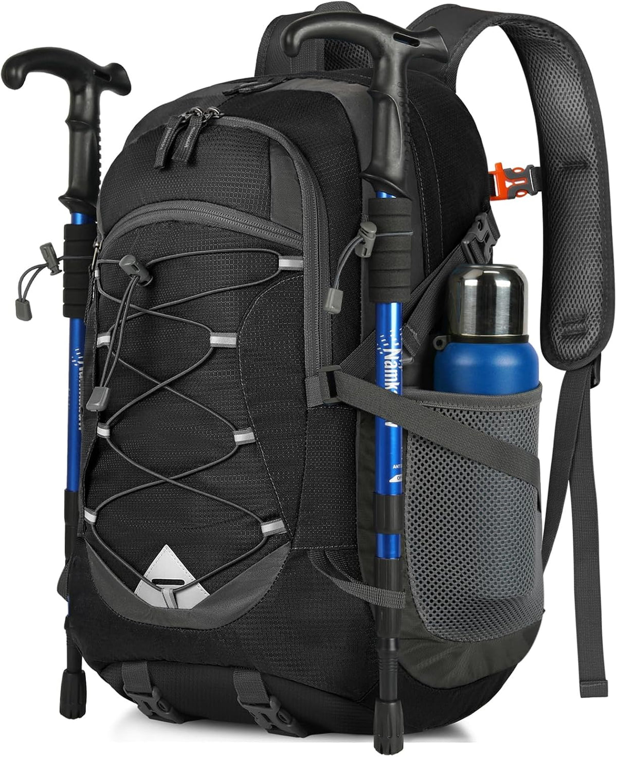 IGOLUMON Wanderrucksack Herren Damen 40L Wasserdichter Rucksack Leicht Faltbarer Reiserucksack Trekkingrucksack mit Reflexstreifen Für Radfahren, Klettern, Bergsteigen und Reisen Sport，Schwarz