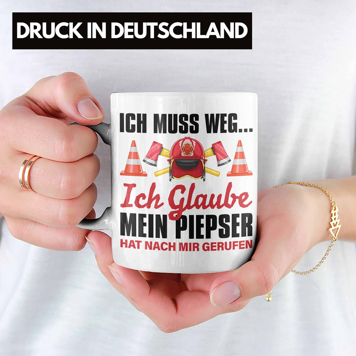 Trendation - Feuerwehr Tasse Geschenk für Feuerwehrmann Geburtstag Männer Spruch (Schwarz)