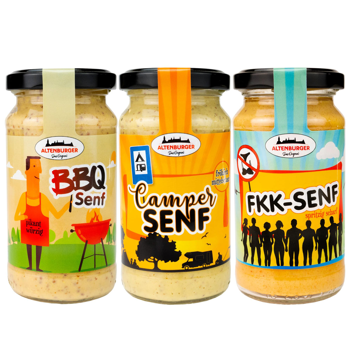Altenburger Original Bierkiste - drei mit Bier verfeinerte Senfsorten als Geschenk-Set (3-teilig), Geschenkbox für Männer und Frauen