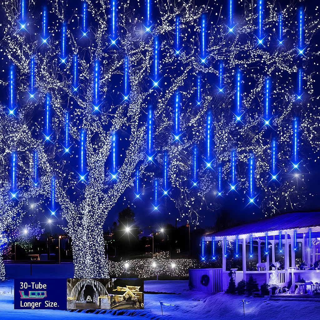 Kwaiffeo Weihnachtsdeko,10 Röhren LED Meteorschauer Lichterkette Außen, Wasserdichte Fallende Regen Lichter für Weihnachten Halloween Weihnachtsbaum Hochzeit Garten Fenster, Mehrfarbig