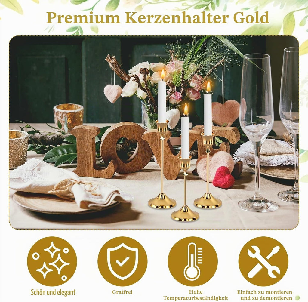 Kerzenständer Gold, 12 Stück Kerzenständer Stabkerzen Kerzenhalter Goldene