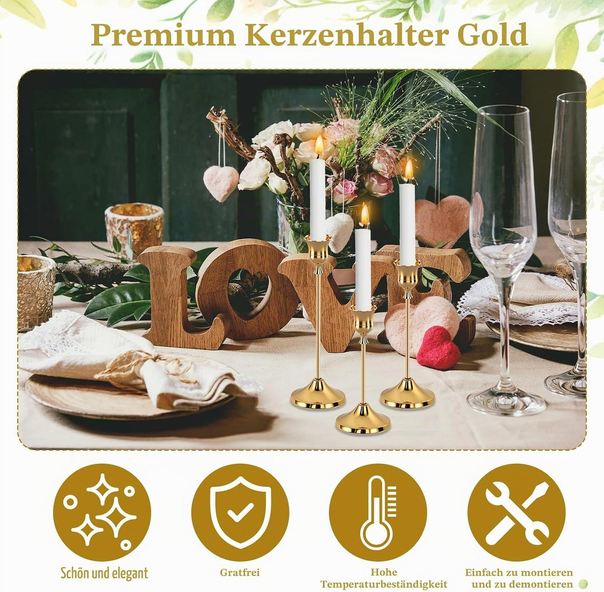 Kerzenständer Gold, 12 Stück Kerzenständer Stabkerzen Kerzenhalter Goldene