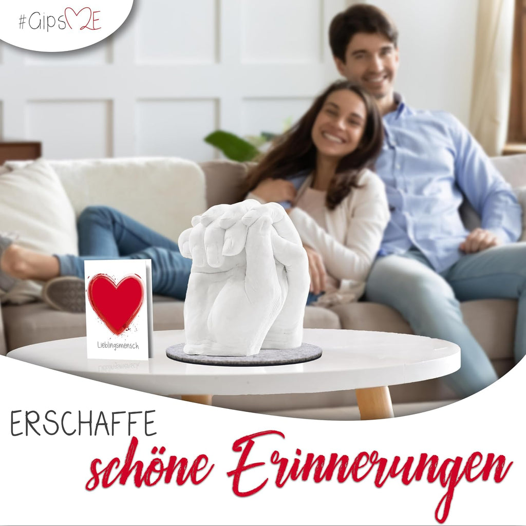 GipsME – DAS ORIGINAL - 3D Handabdruck Set für Paare – Gipsabdruck Hände - Partner und Pärchen Geschenke für Frauen und Männer für Valentinstag, Hochzeitstag, Jahrestag Geschenk für Sie und Ihn