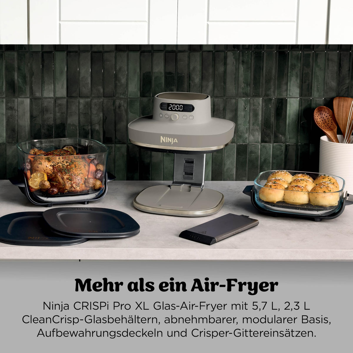 Ninja CRISPi PRO XL Glas-Heißluftfritteuse, 5 Funktionen, Moosgrün