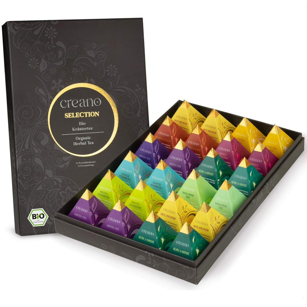 Creano Premium Bio Kräutertee Geschenkset „ORGANIC HERBAL TEA“ - 9 Pyramiden-Teebeutel in 9 unterschiedlichen Sorten - 22,5g - NEUHEIT 2024*