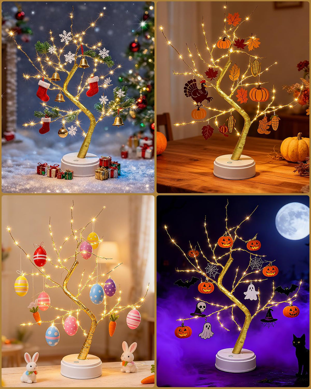 Kinamy LED Baum Lichter, LED Lichterbaum, Baum Licht Warmweiß Verstellbare Äste, 108 LED Baum Lampe Dekobaum Belichtet Baumbeleuchtung Innen Deko,USB/Batteriebetrieben