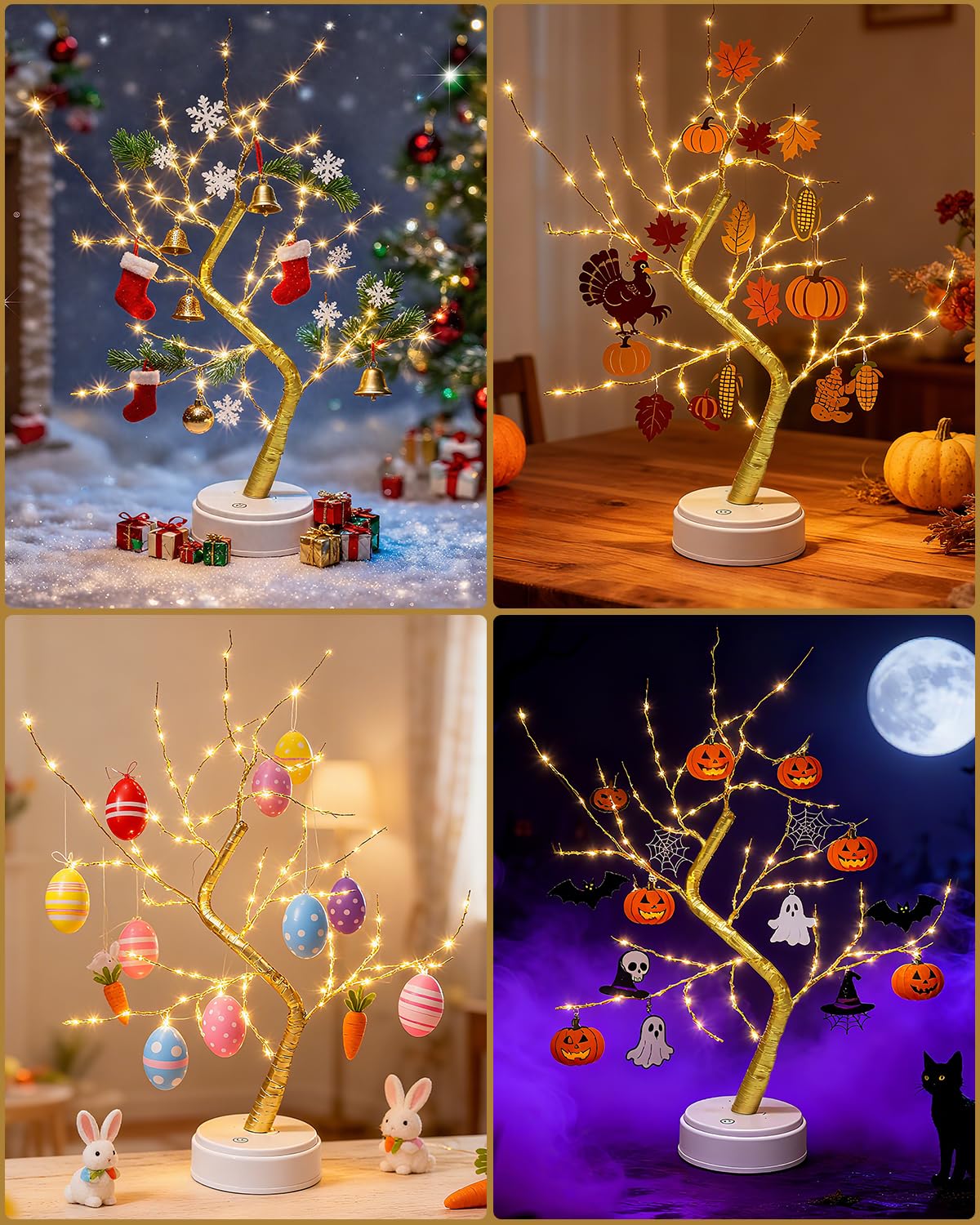 Kinamy LED Baum Lichter, LED Lichterbaum, Baum Licht Warmweiß Verstellbare Äste, 108 LED Baum Lampe Dekobaum Belichtet Baumbeleuchtung Innen Deko,USB/Batteriebetrieben