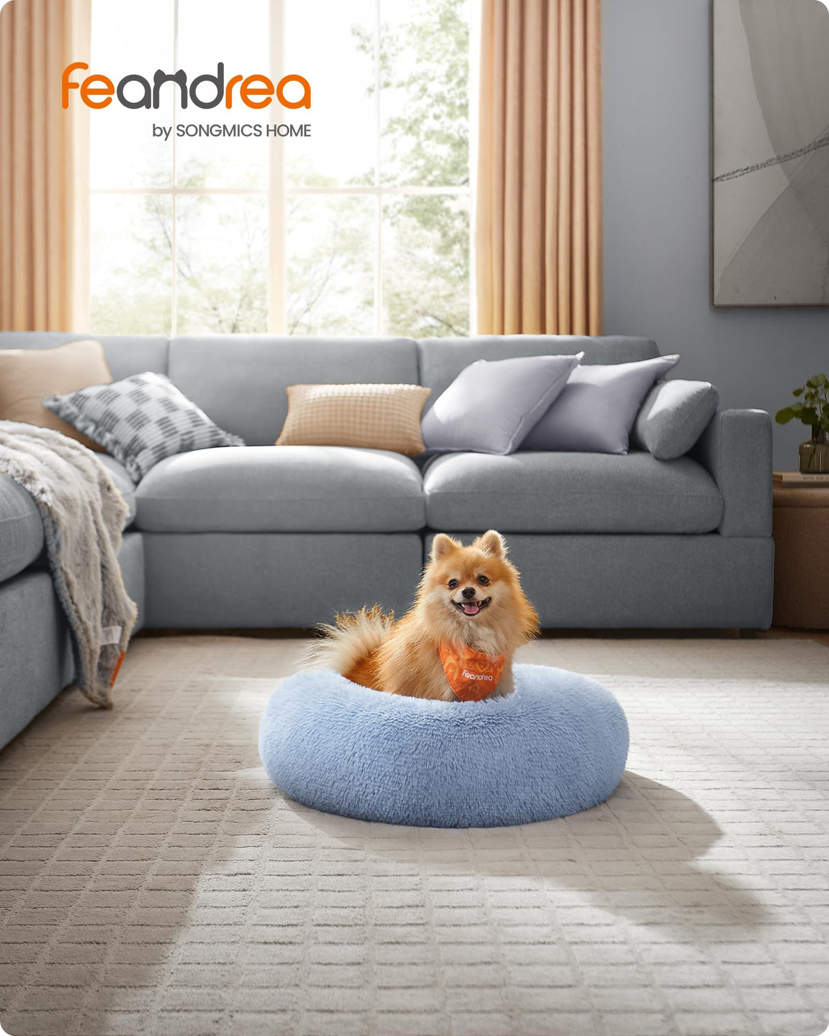 Feandrea Hundebett flauschig, waschbar, Langer Plüsch, 70 cm Durchmesser
