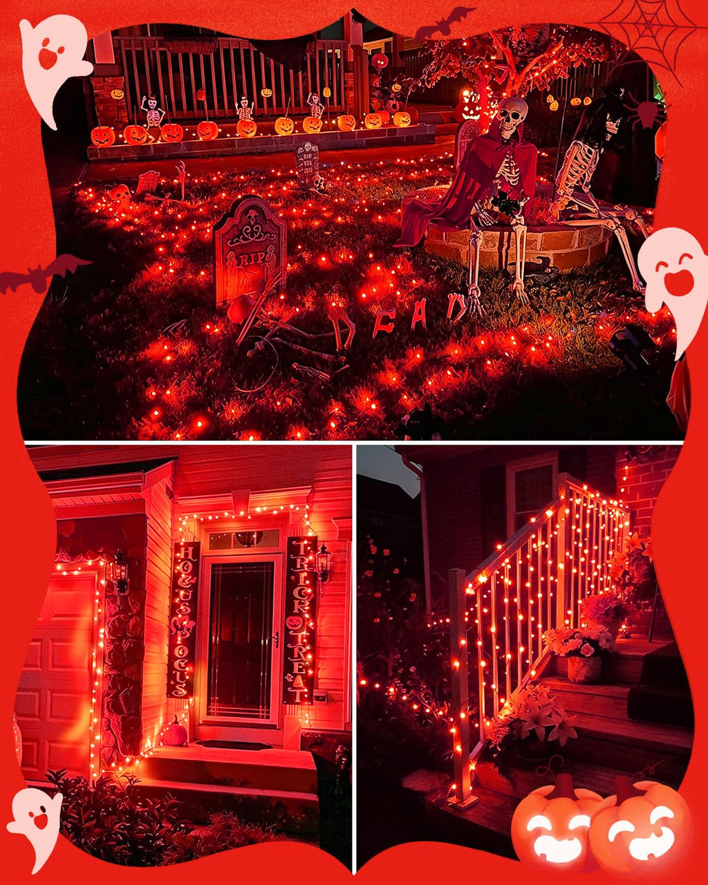 Dalugo 2 Stück Lichterkette Orange, 5M 50 LED Kabel grün mit 6h Timer, IP65 Wasserdicht Batterie für Innen außen dekorationen