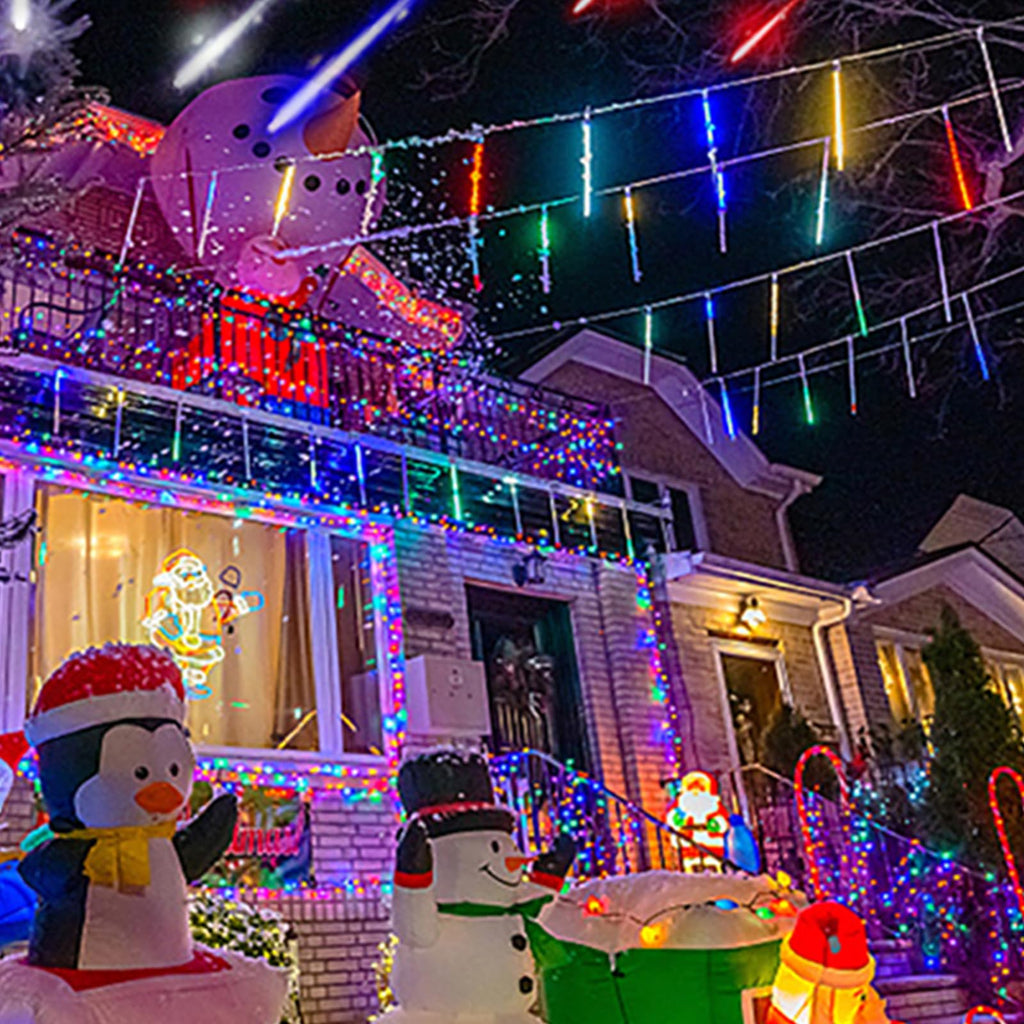 Kwaiffeo Weihnachtsdeko,10 Röhren LED Meteorschauer Lichterkette Außen, Wasserdichte Fallende Regen Lichter für Weihnachten Halloween Weihnachtsbaum Hochzeit Garten Fenster, Mehrfarbig