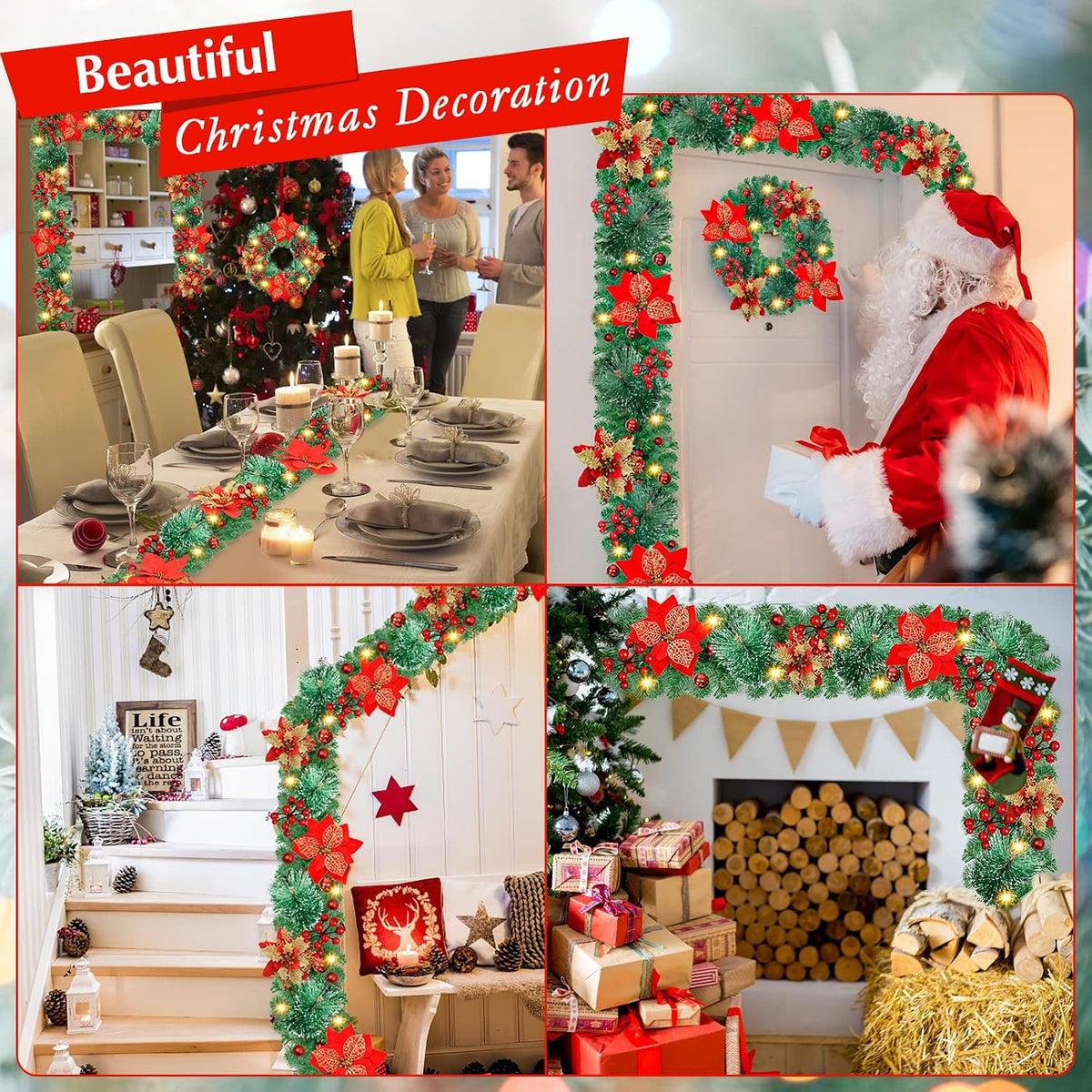 Weihnachtsgirlande mit Beleuchtung - Weihnachtsgirlande - 270cm Weihnachtsgirlande Weihnachtskranz Tannengirlande Weihnachtsdeko Beleuchtet Künstlich Weihnachten Dekoration