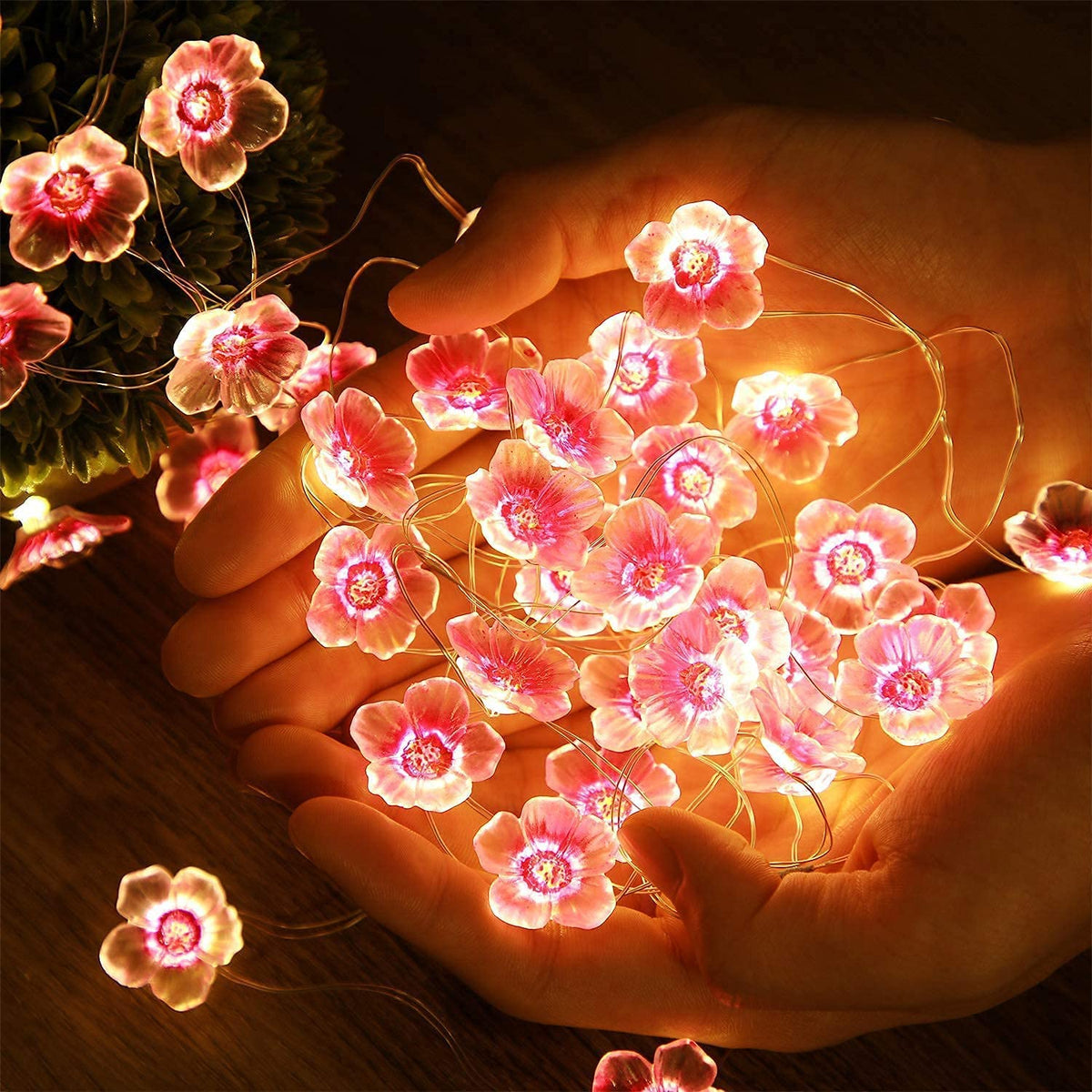 Kirschblüten-Lichterkette für Mädchen-Schlafzimmer, rosa Lichterkette, 40 LEDs, USB und batteriebetrieben, dekorative Lichter für drinnen und draußen, 4 m