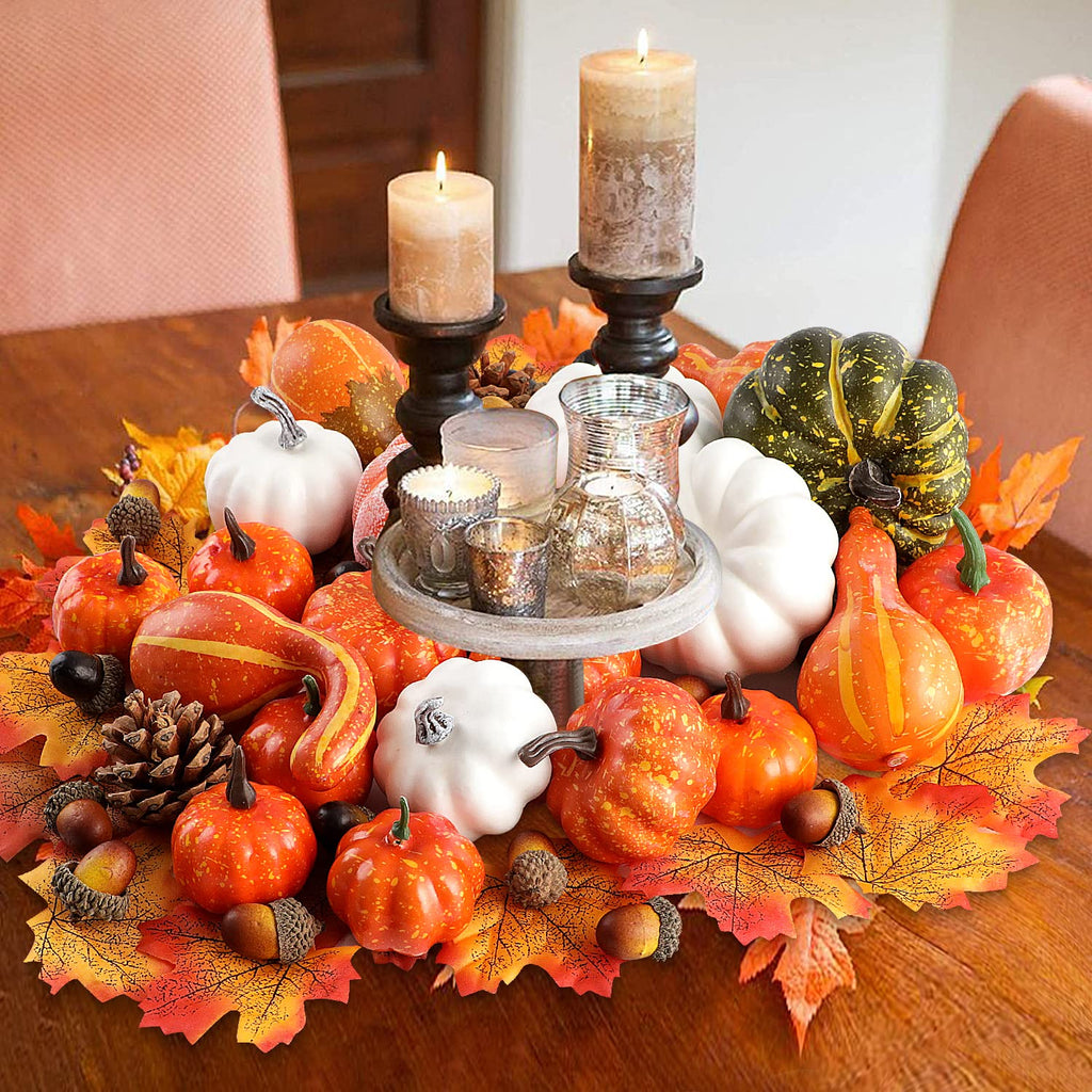 Benjia Kürbis Herbst Deko Dekoration Draußen, Groß Mini Orange Kürbisse Schaumstoff Zierkürbisse Herbstdeko Herbstdekorationen Halloween (Orange, 16 Stück)