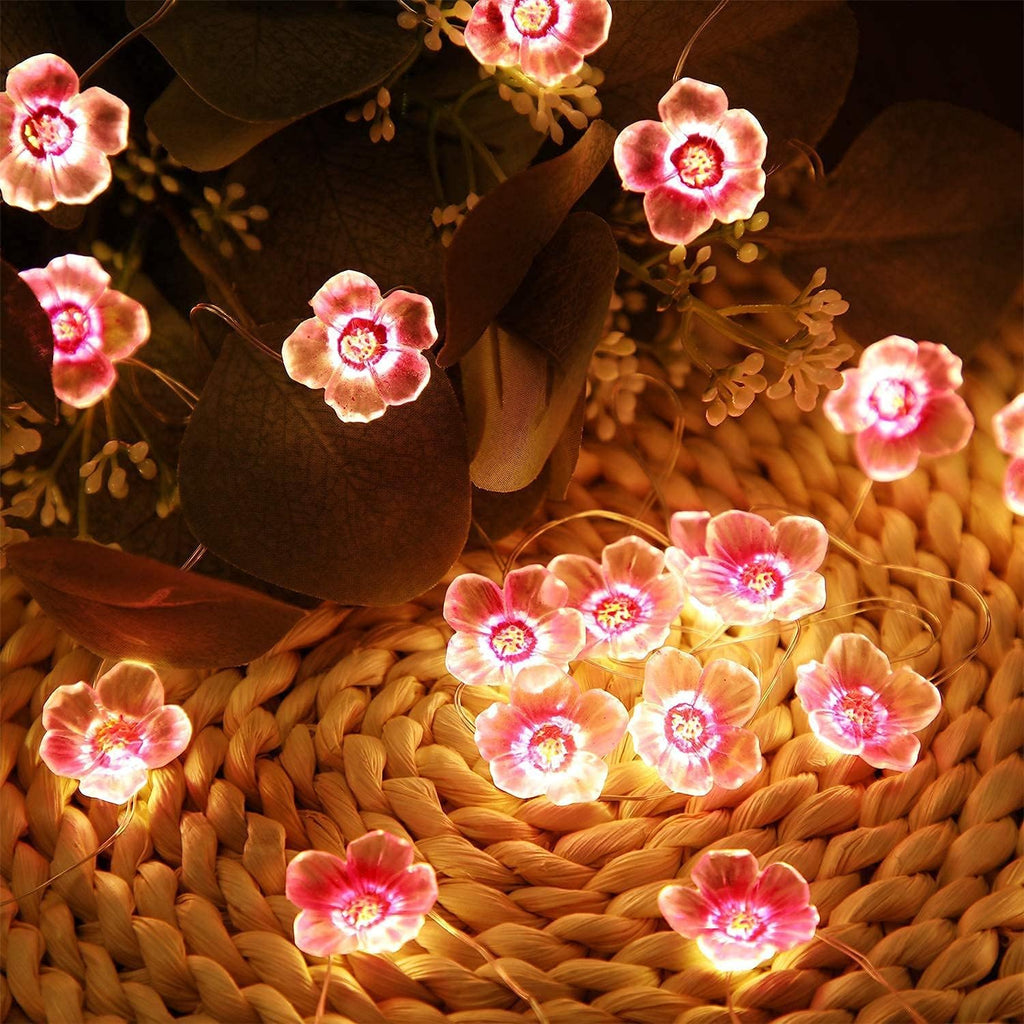 Kirschblüten-Lichterkette für Mädchen-Schlafzimmer, rosa Lichterkette, 40 LEDs, USB und batteriebetrieben, dekorative Lichter für drinnen und draußen, 4 m