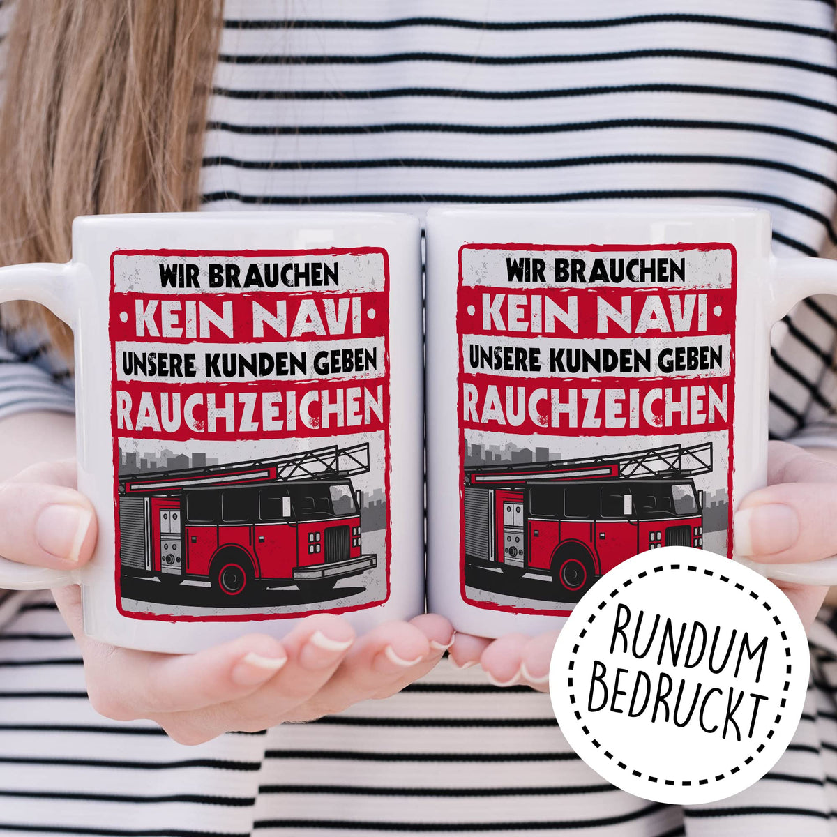 Feuerwehr Tasse Rauchzeichen Geschenkidee Witz Kaffeetasse mit lustigen Spruch Geschenk für Feuerwehrmann Kaffeebecher Feuerwehrauto Becher (Weiß & Rot)