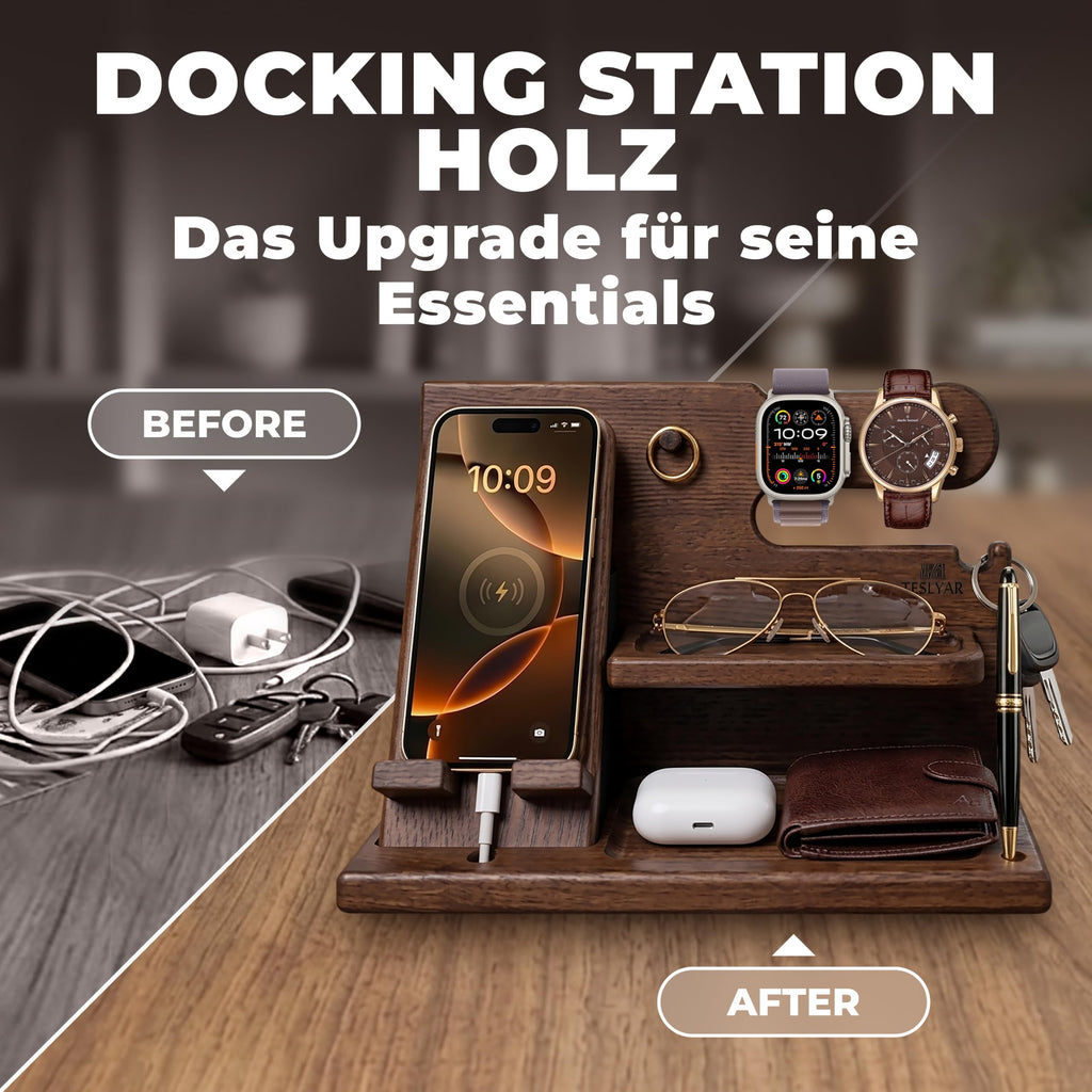TESLYAR Organizer Schreibtisch Holz Handy Ladestation Männergeschenke Papa