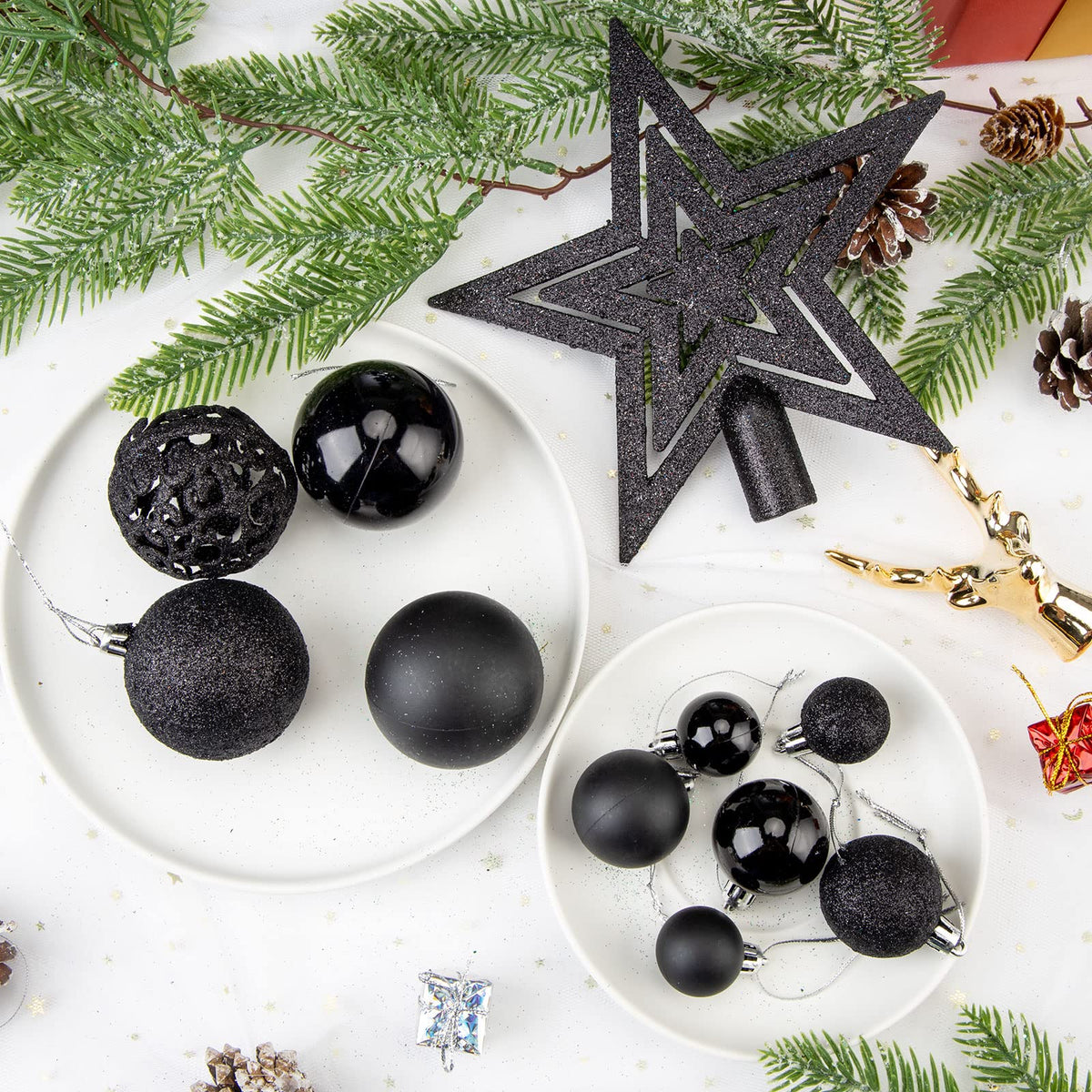 Aitsite 101 Stück Christbaumkugeln Blau Weihnachtskugeln 6CM/4 cm/2 cm Kunststoff Christbaumschmuck Wandbehang Ornamente Weihnachtsbaum Kugeln Flitter Tür Dekorationen Festival Dekore