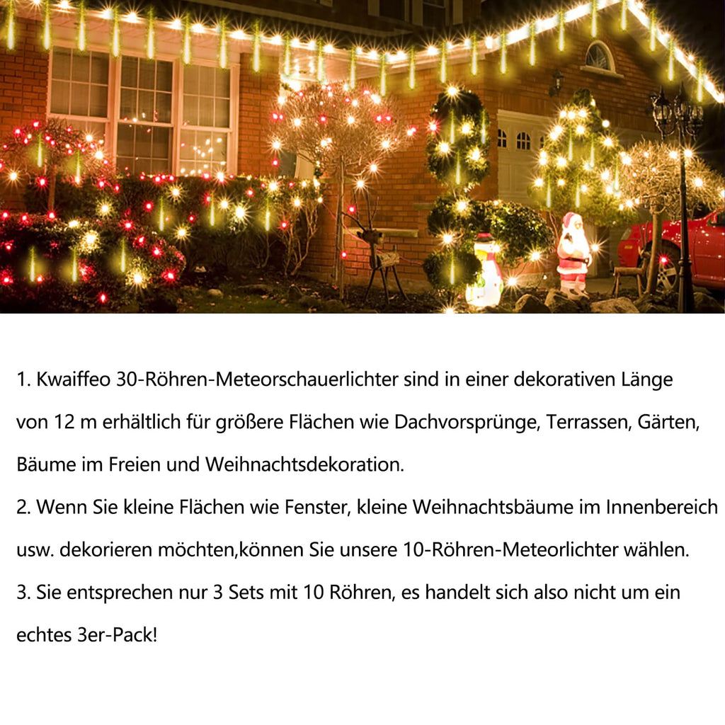 Kwaiffeo Weihnachtsdeko,10 Röhren LED Meteorschauer Lichterkette Außen, Wasserdichte Fallende Regen Lichter für Weihnachten Halloween Weihnachtsbaum Hochzeit Garten Fenster, Mehrfarbig