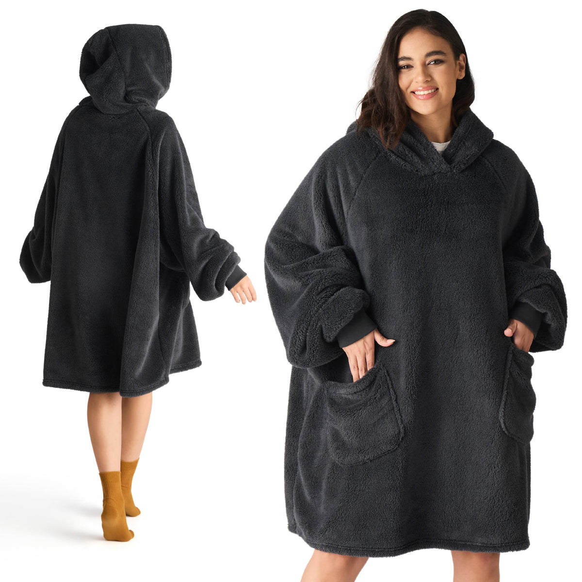 BEDSURE Hoodie Decke mit Ärmeln Geschenke Grau - 95x85cm