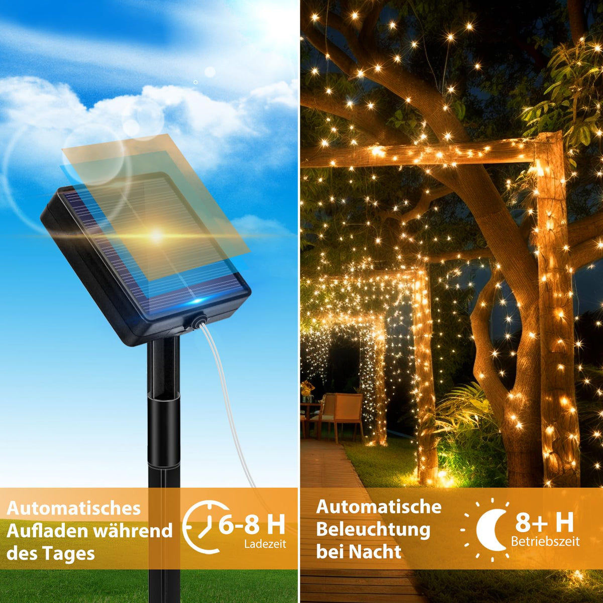 Peasur 3 Stück Solar Lichterkette Outdoor, 3x12M 120 LED Lichterkette Außen