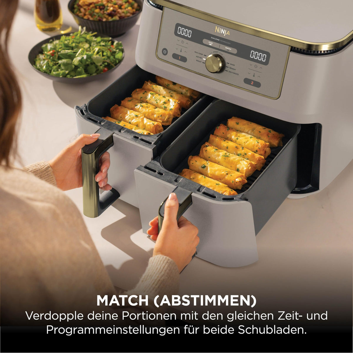 Ninja Dual Zone digitale Heißluftfritteuse, 9,5 L, 6-in-1, Metallic Grau