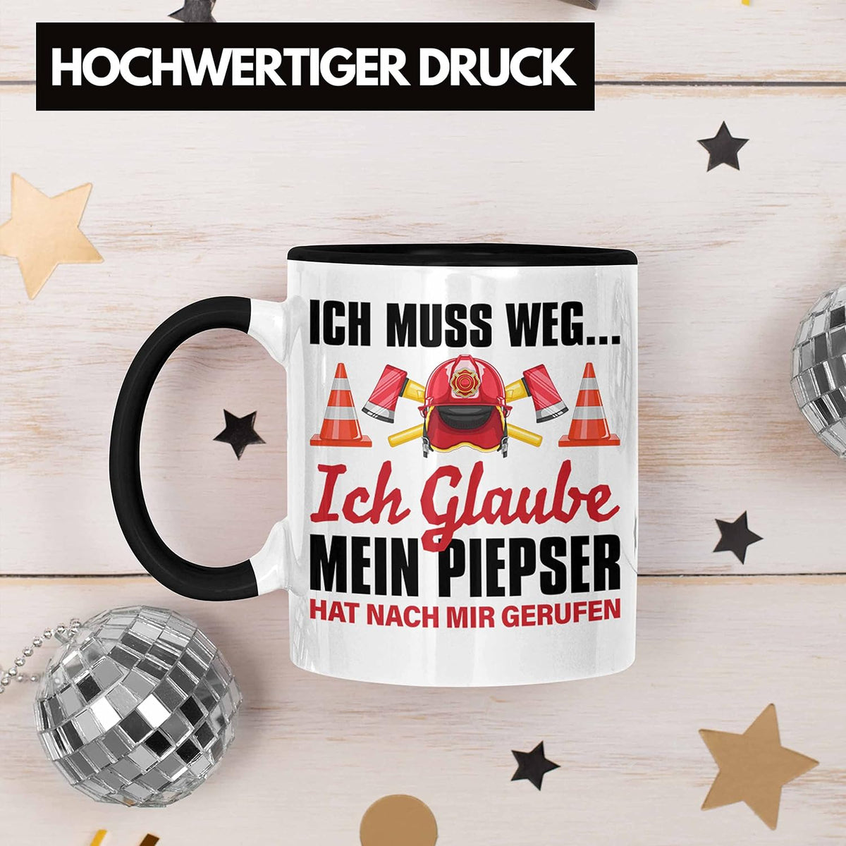 Trendation - Feuerwehr Tasse Geschenk für Feuerwehrmann Geburtstag Männer Spruch (Schwarz)