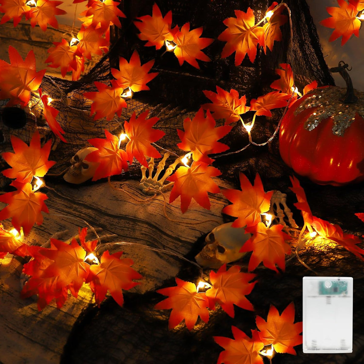 A.bigwhale Herbst Dekoration Lichterkette, 20 LED Ahornblatt Lichterkette mit Timer, Herbst Girlande Licht Blätter Lichterketten Batterie für Party Hochzeit Thanksgiving Erntedankfest Halloween Deko