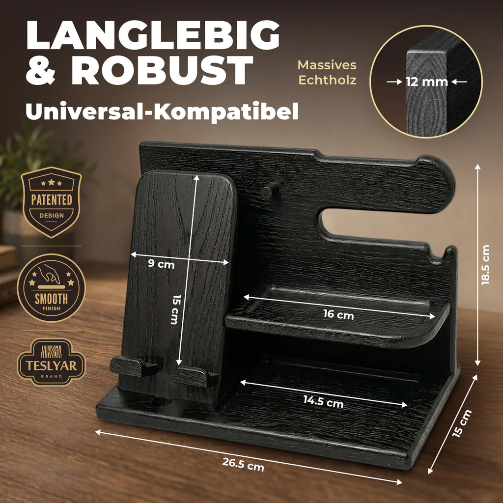 TESLYAR Organizer Schreibtisch Holz Handy Ladestation Männergeschenke Papa