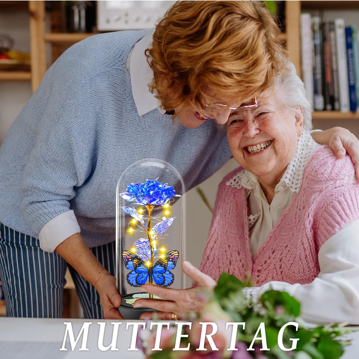 BOLEi Geschenke für Frauen,Ewige Rose im Glas mit LED(Klassisch Rot Rose)