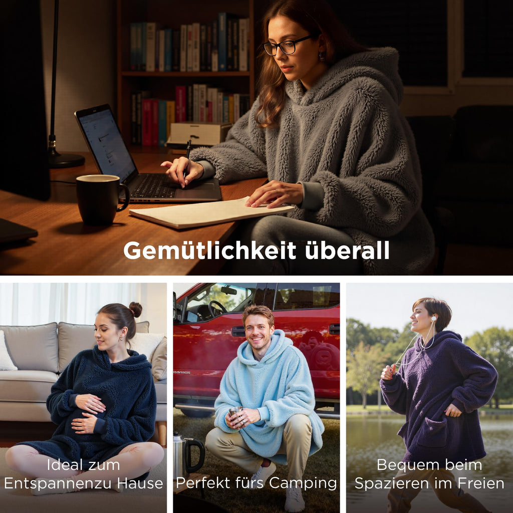 BEDSURE Hoodie Decke mit Ärmeln Geschenke Grau - 95x85cm
