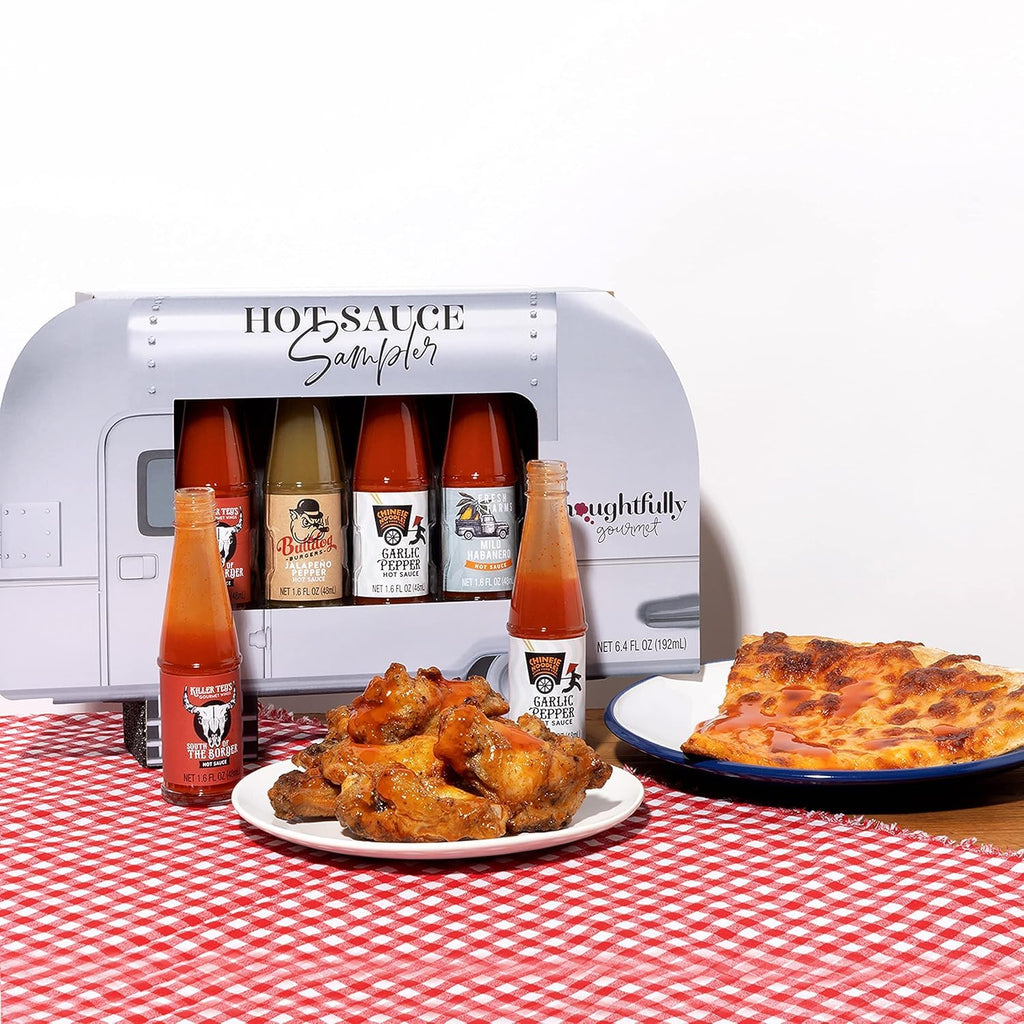 Thoughtfully - Scharfe Saucen Geschenkset - Street Food Truck Airstream Probierset Mit 4 Pikanten Chili-Saucen - Geschenk für Männer und Frauen