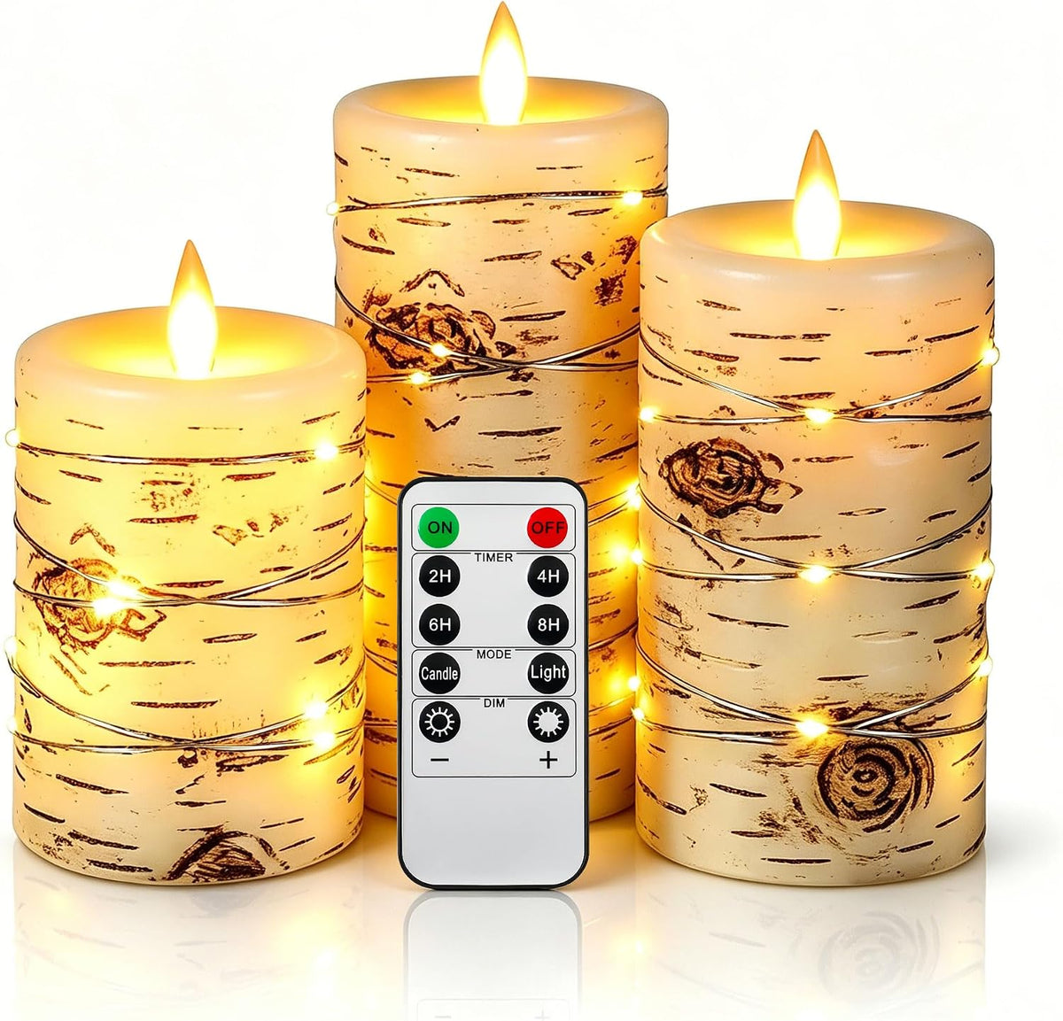 Da by 3 Stück ABS LED Kerzen mit Kupferlichtkette, Realistische Flackernde Flamme, Batteriebetriebene Kerzen mit Fernbedienung, Hitzebeständig & Wiederverwendbar für Innen- und Außendekoration