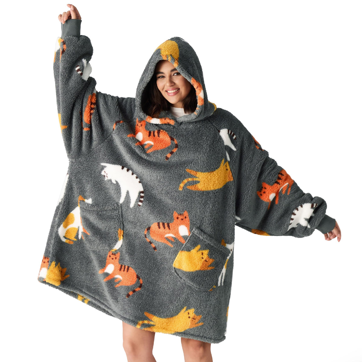 BEDSURE Hoodie Decke mit Ärmeln Geschenke Grau - 95x85cm